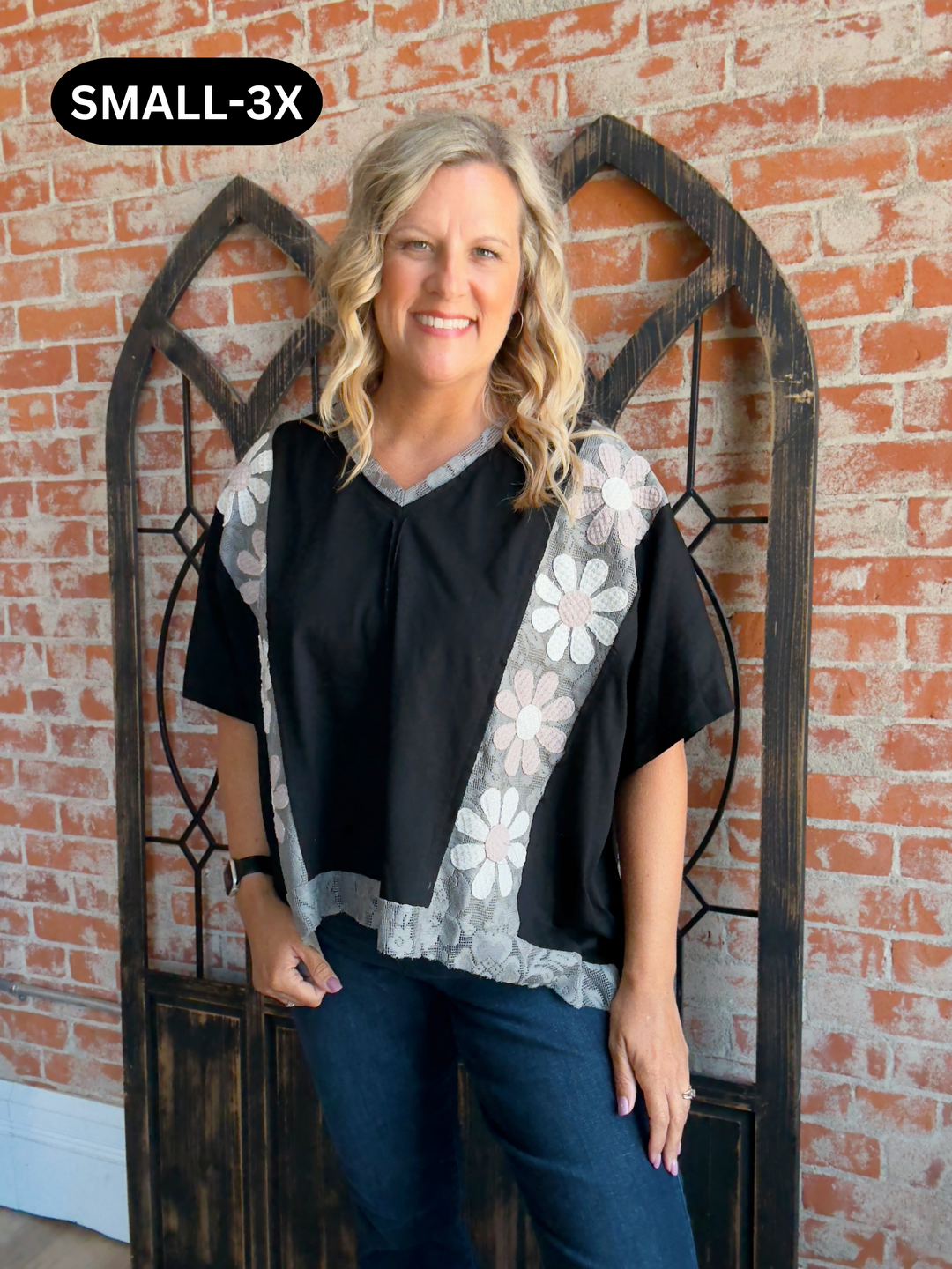 Stand Out Embroidered Floral Tee-Black