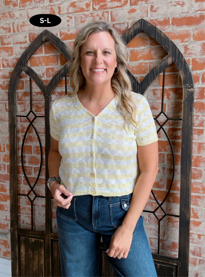 It's Not Over Striped Button Cardigan-Lemon