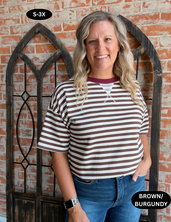 Can't Beat It Striped Tee-Multiple Colors