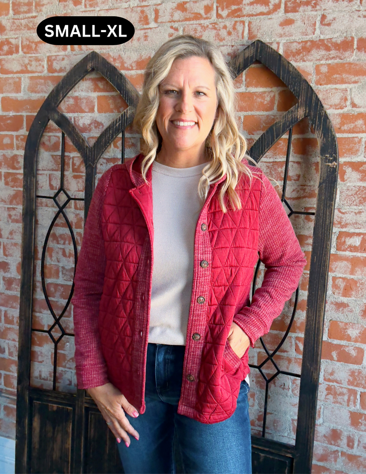 Give It Your All Quilted Shacket-Burgundy