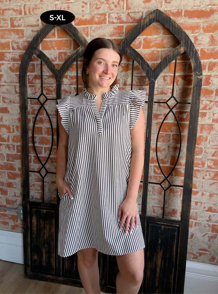 Here In Time Striped Ruffle Sleeve Dress