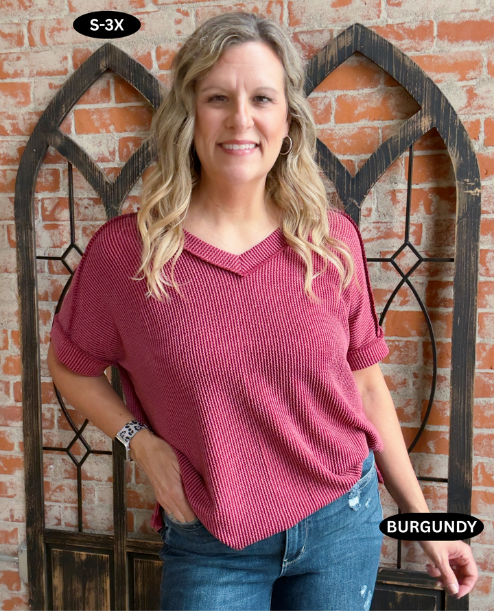 Just What You Need Ribbed Tee- Red Tones