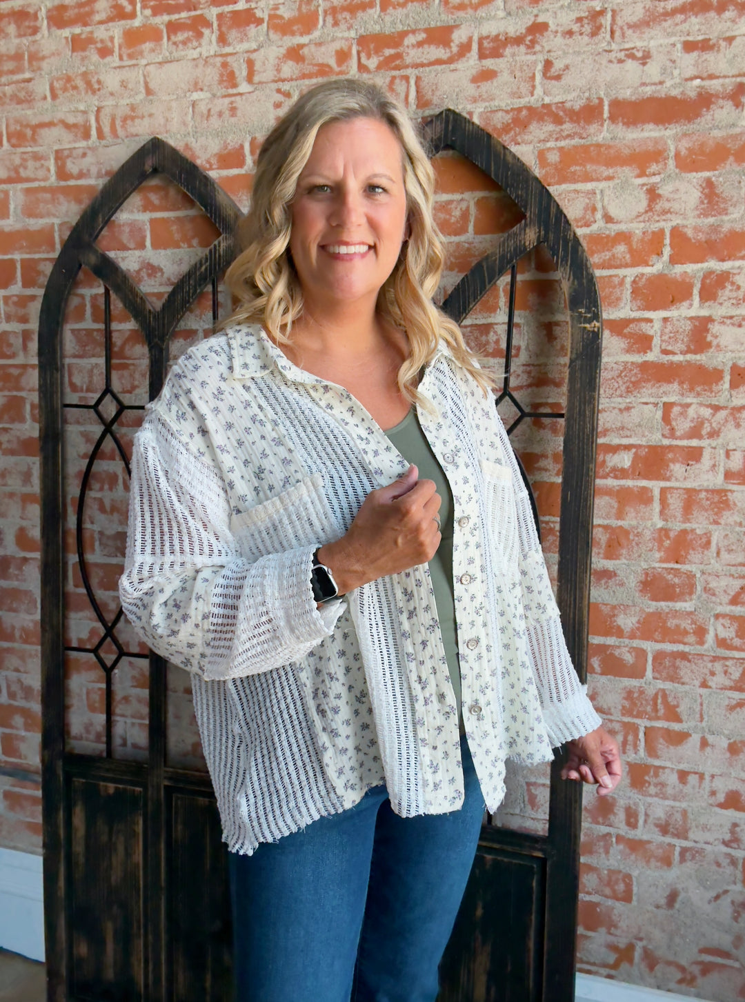 A Breath Of Fresh Air Floral Crochet Button Up