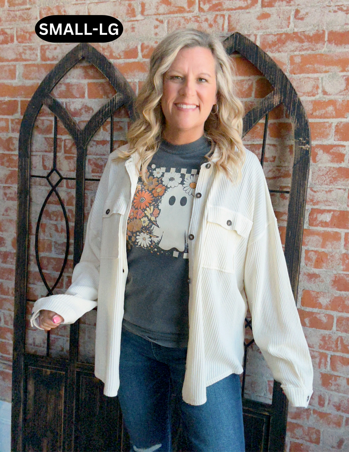 Fall Devotion Waffle Shacket-Cream