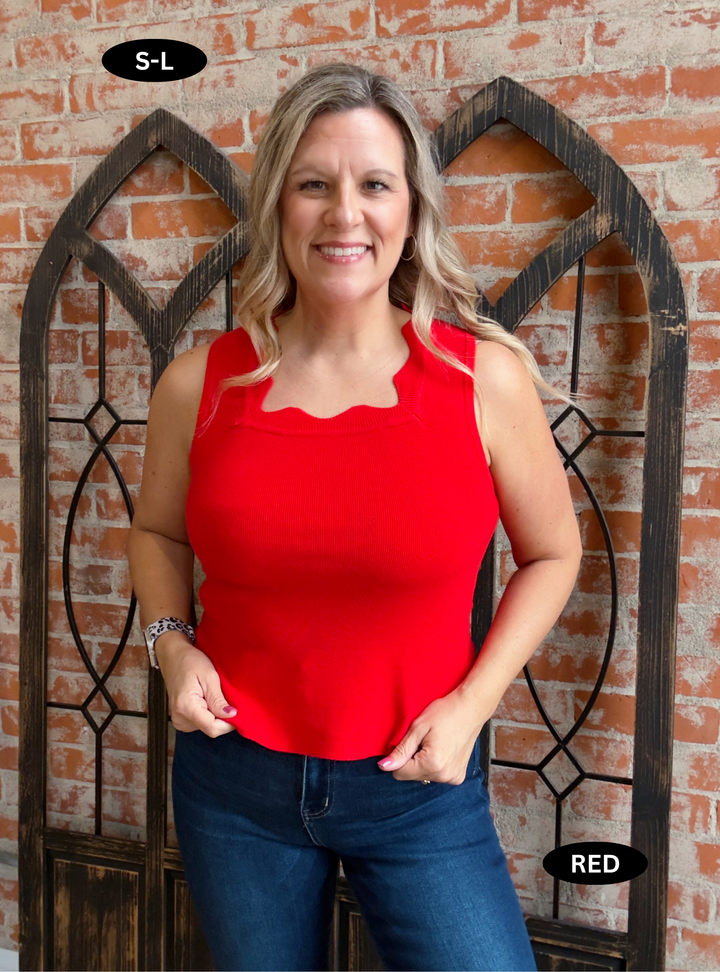 Worth It Scalloped Tank-Red & Pink