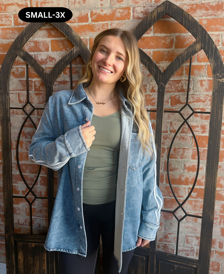 Race To The Finish Varsity Stripe Sleeve Jacket