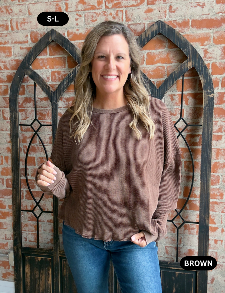 A Calm Day Waffle Knit Long Sleeve-3 Colors