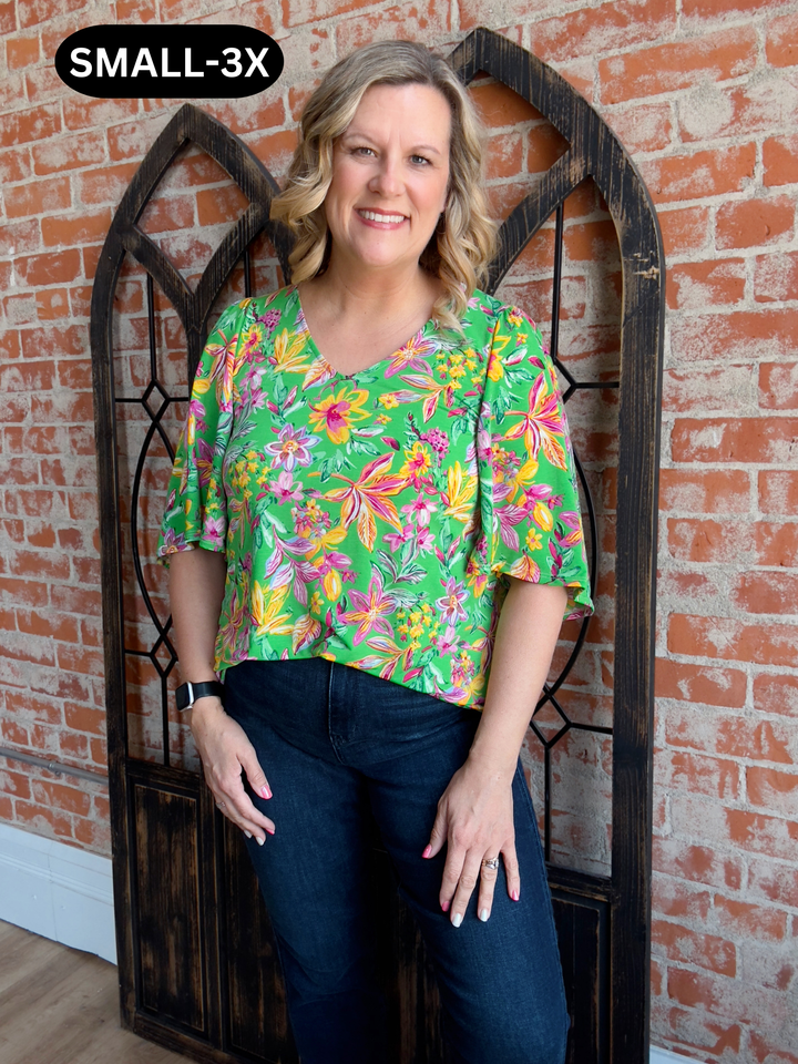 Go With The Flow Green Cali Blouse