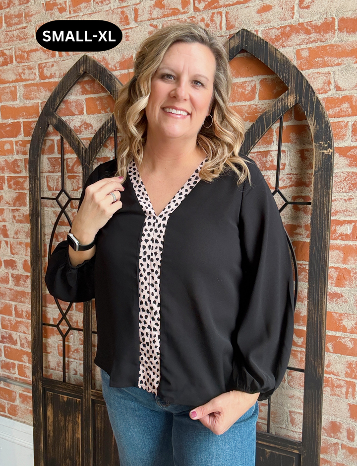 Here For Business Leopard Trim Blouse