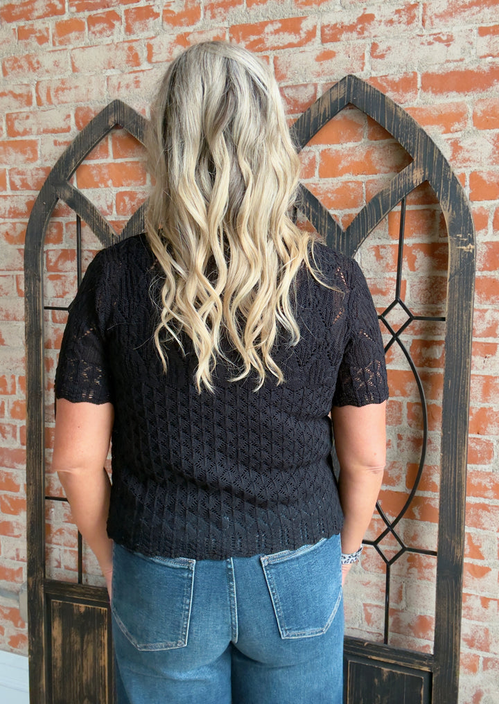 Roam The Halls Crochet Cardigan-Black