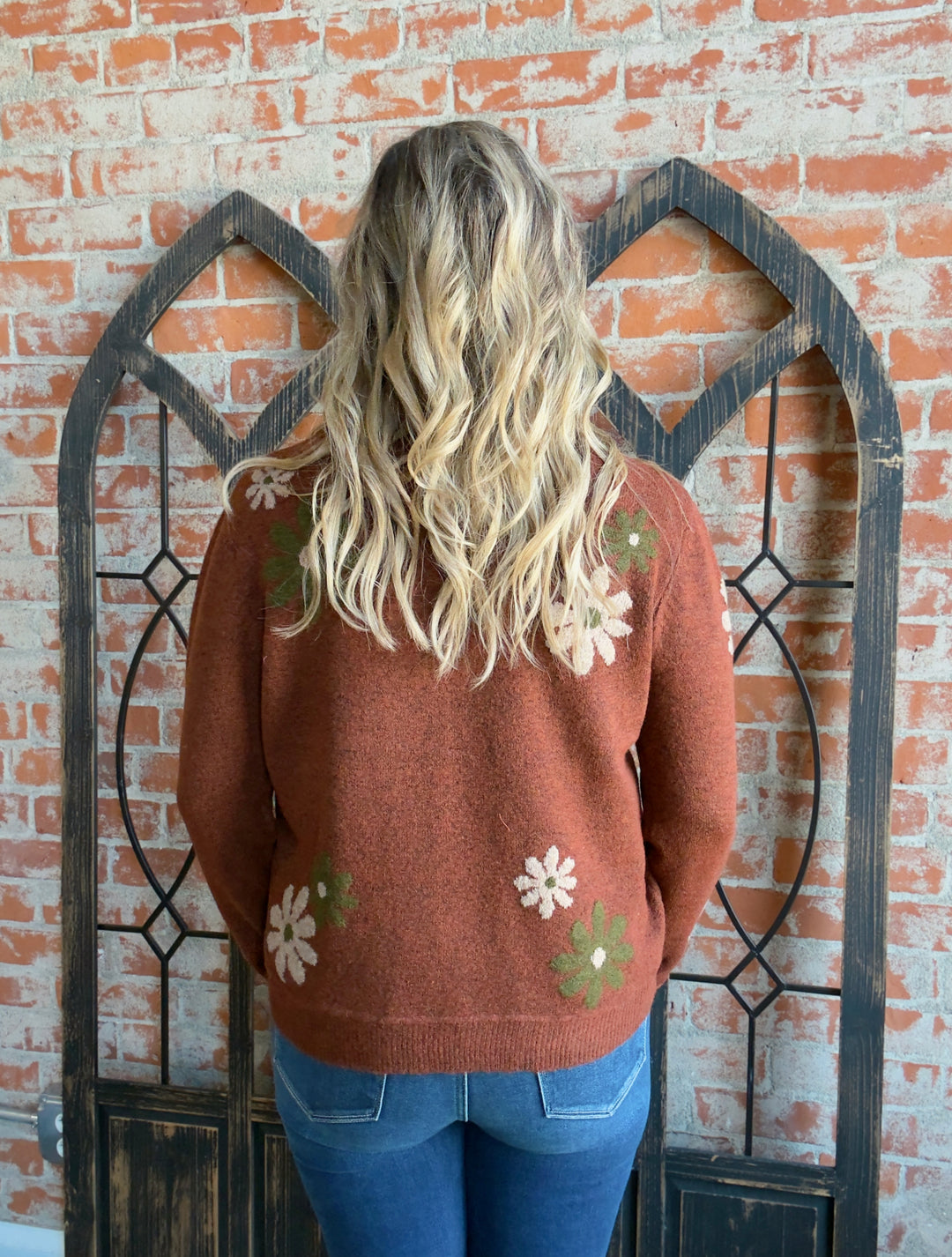 Floral Fashion Sweater-Rust
