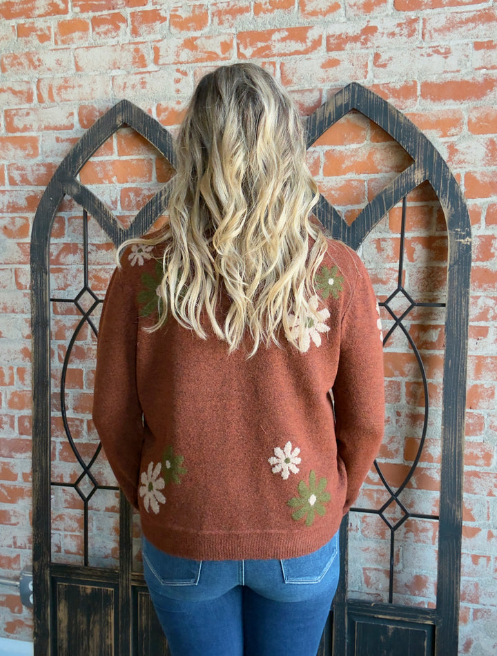 Floral Fashion Sweater-Rust