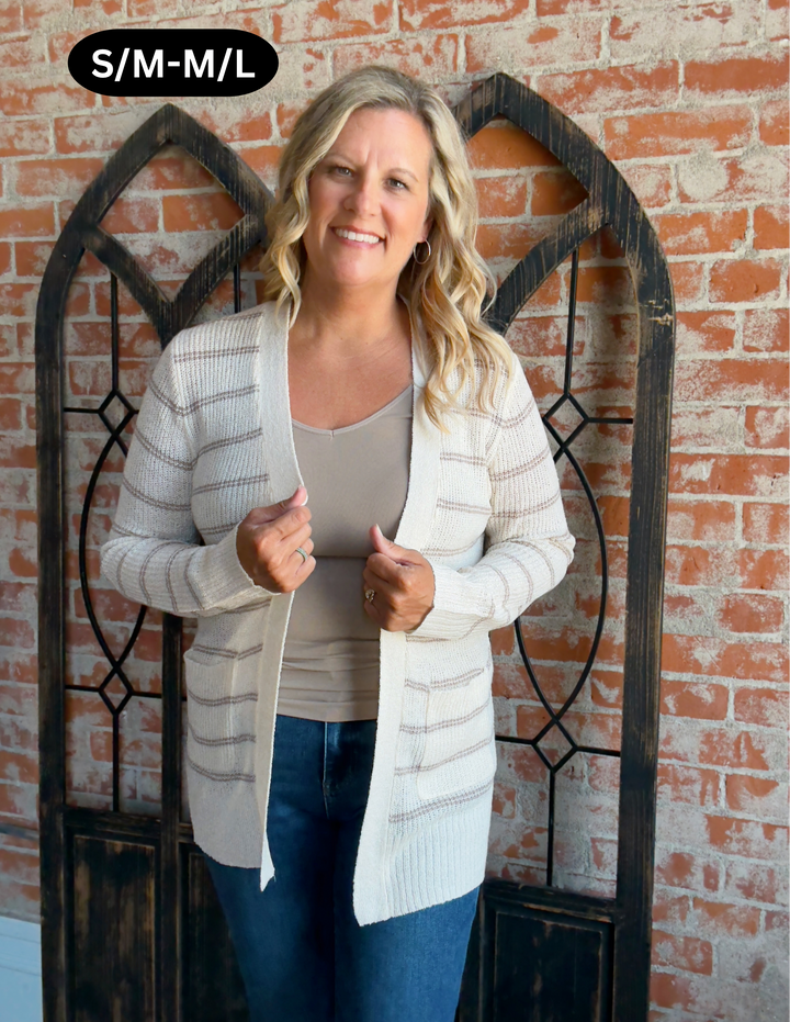 Autumn Crush Striped Cardigan-Natural