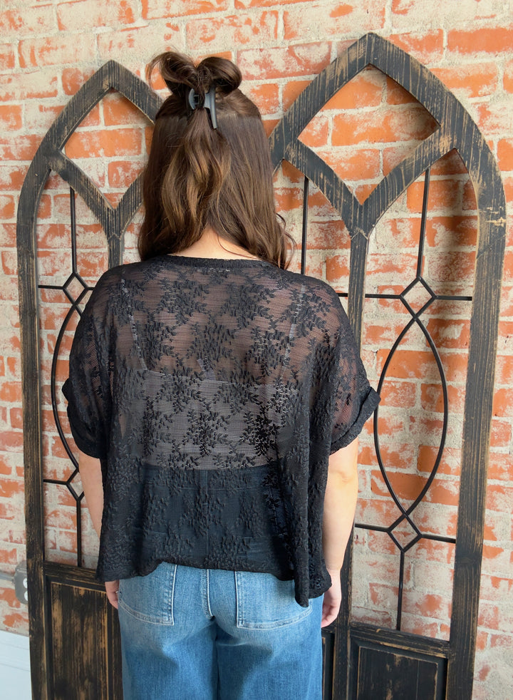 Reminisce With Me Lace Tee-Black