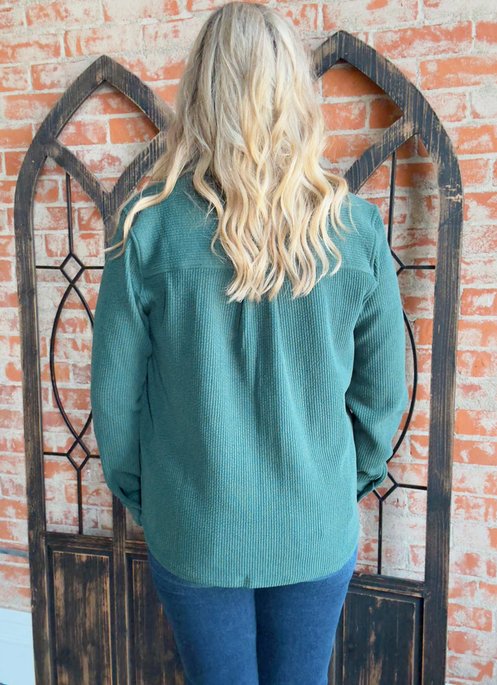 Follow In Line Corded Shacket-Hunter Green