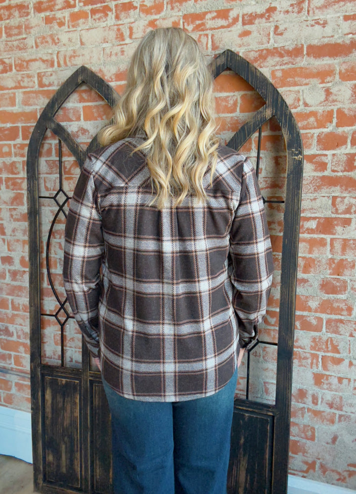 Teddy Soft Plaid Shacket-Brown Plaid