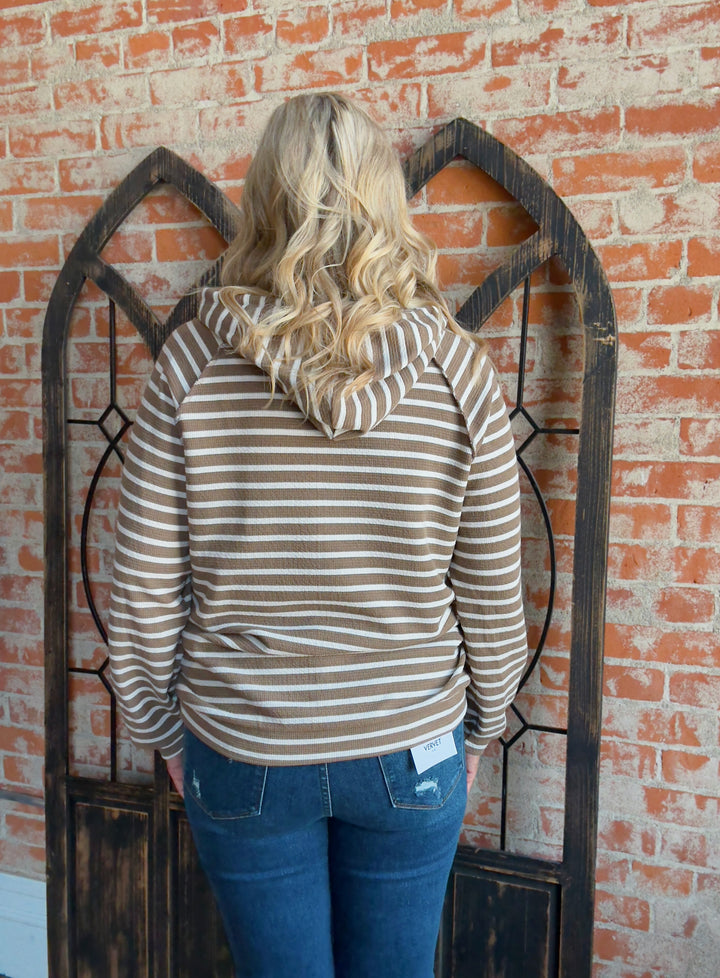Just Stay Casual Mocha Striped Hoodie