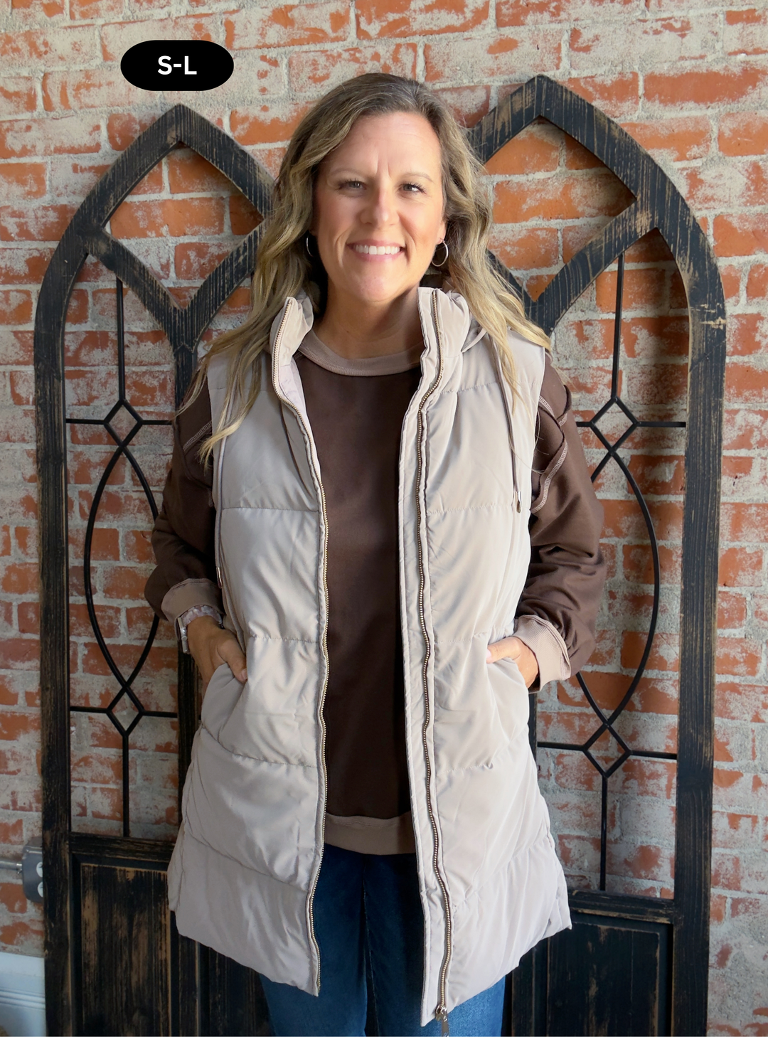 Warm Hug Long Puffer Vest-Taupe