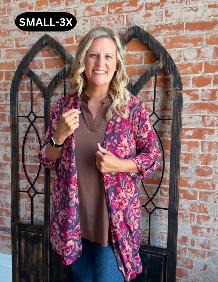 Sweet Gesture Floral Kimono-Plum