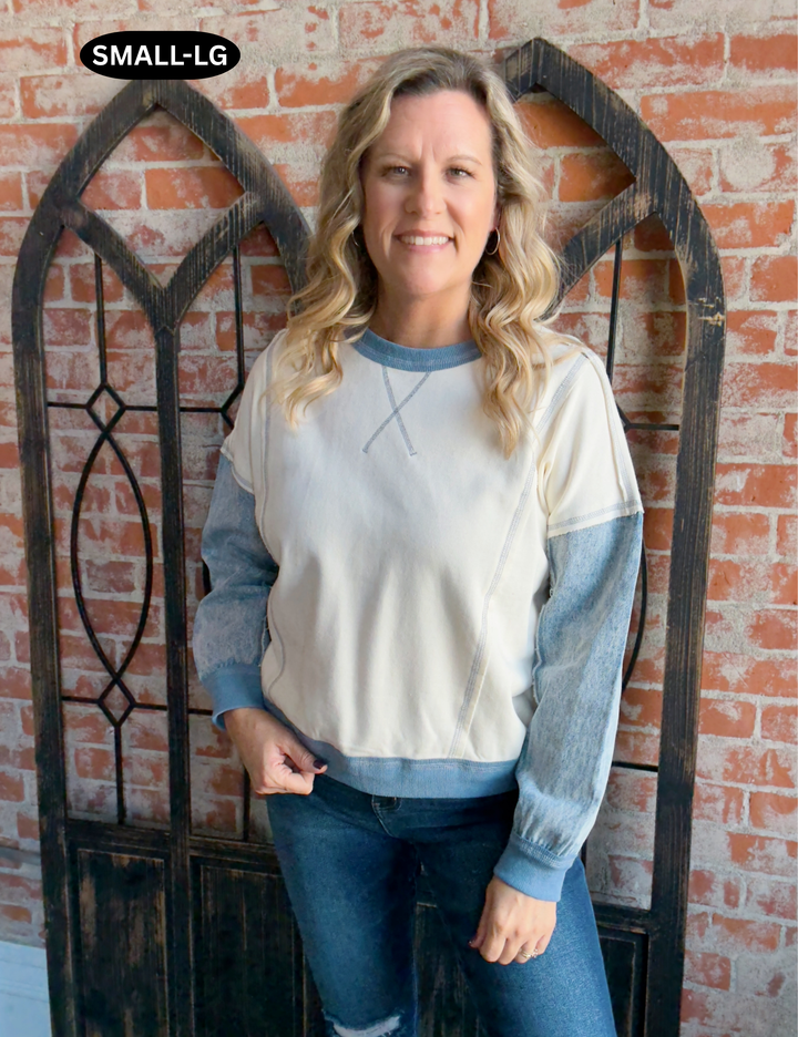 In The Hallway Denim Sleeve Crewneck