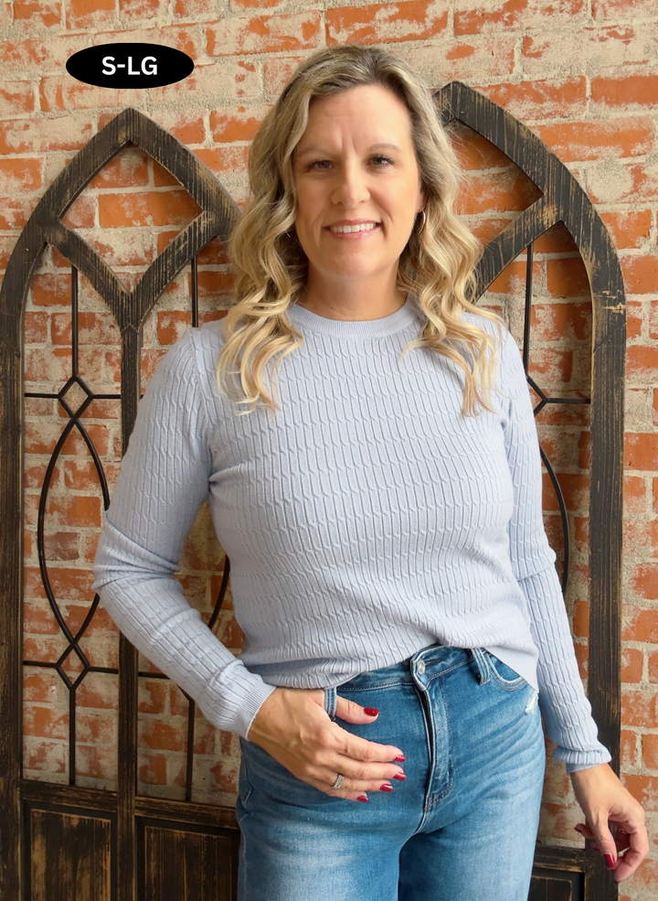 Just A Wink Cable Knit Sweater-Blue