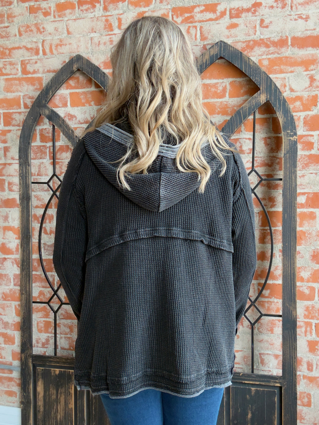 For Another Round Waffle Knit Shacket-Black