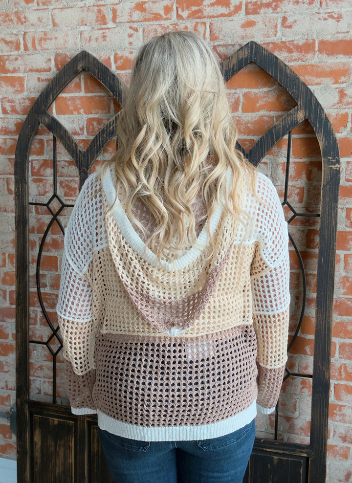Take Me There Crochet Color Block Hoodie
