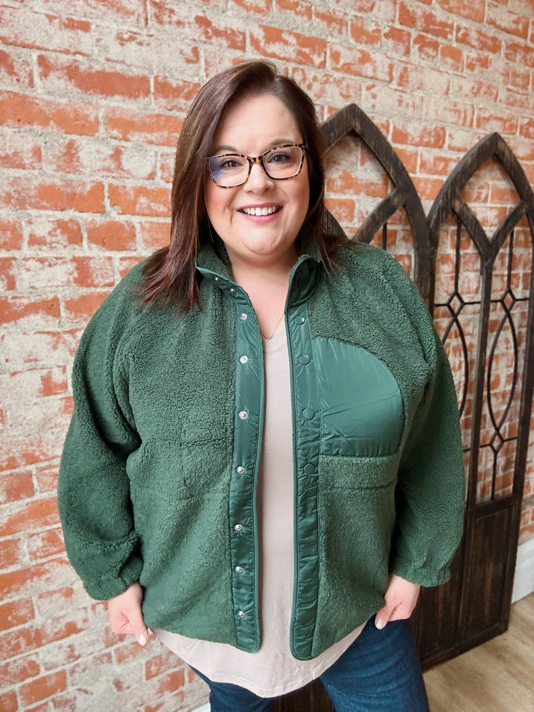 Curvy Sherpa Button Up Jacket-2 Colors