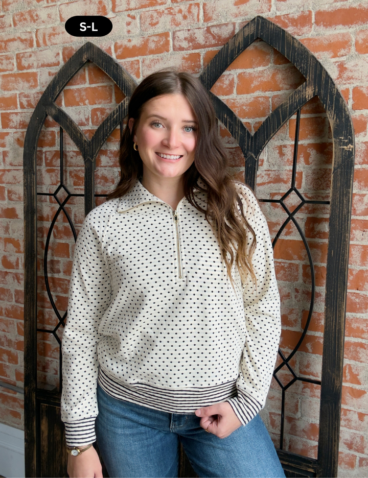 Can't Give Up Polka Dot Zip Up-Cream