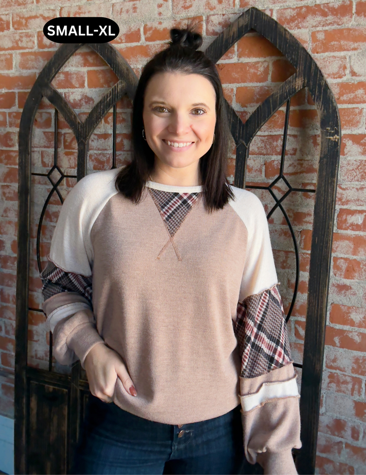 Cozy Vibes Plaid Color Block Sleeve