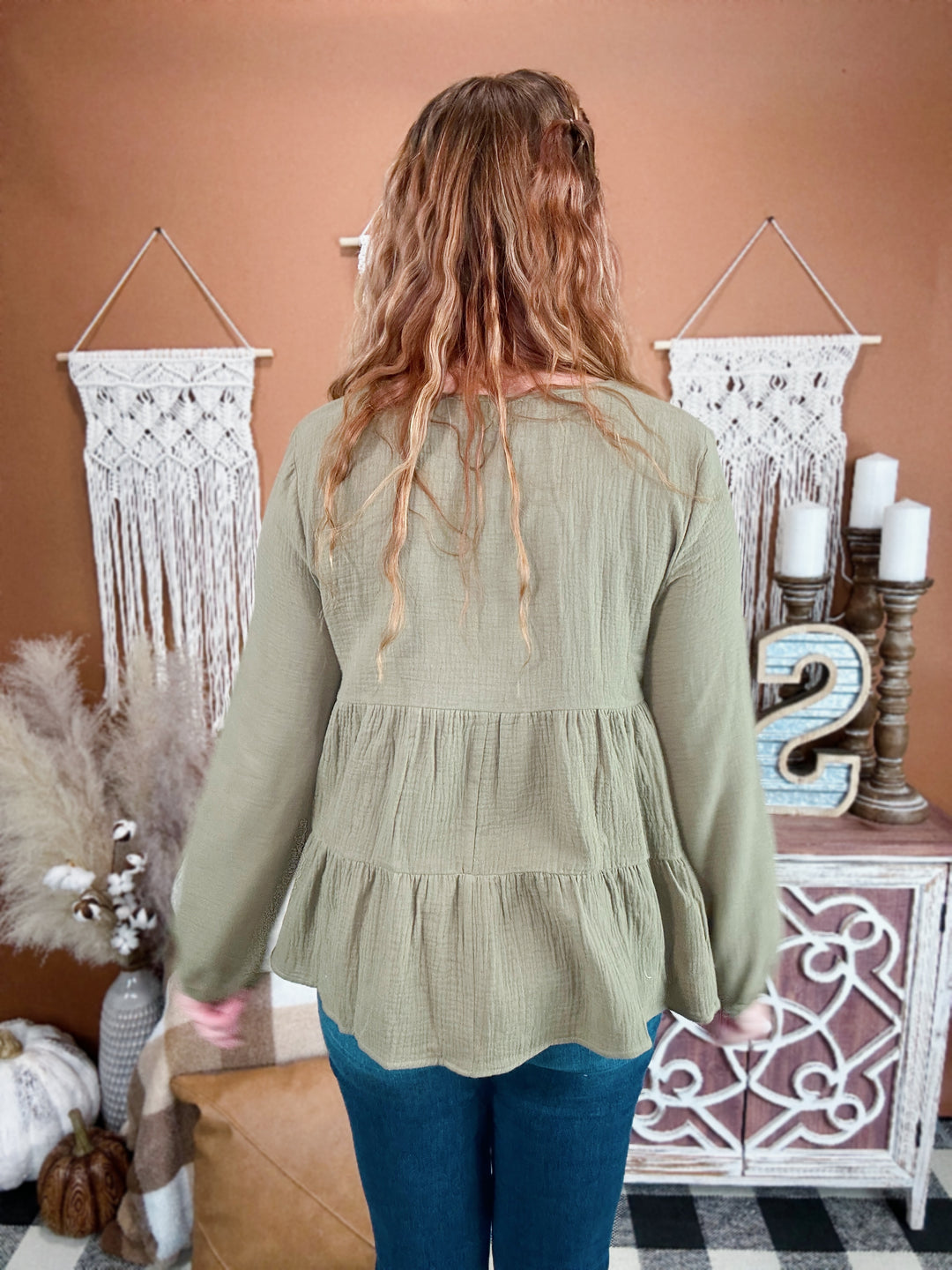 Date Night Olive Tiered Blouse