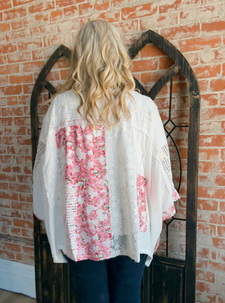 In The Name Of Love Floral Trimmed Kimono-White