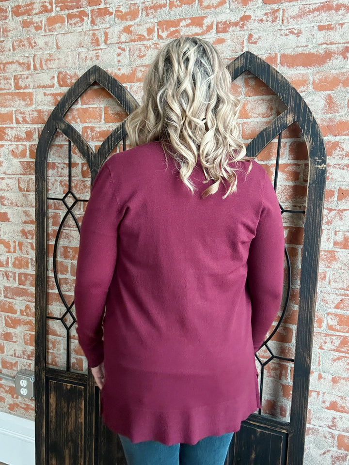 She's Classic Pocket Cardigan-Wine