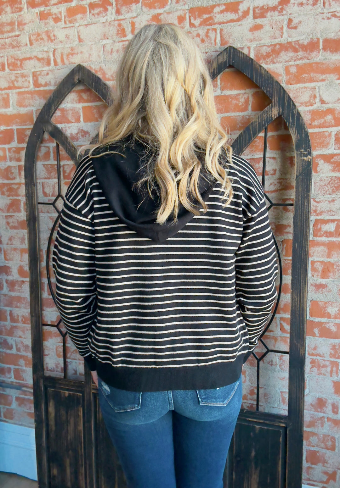Over & Over Again Striped Sweater Jacket-Black