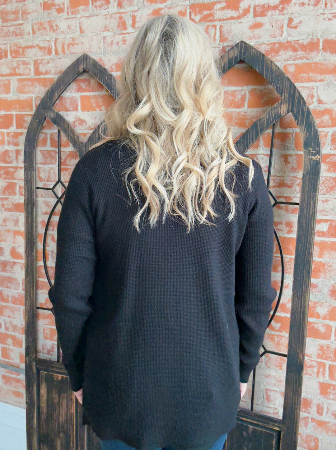 Feels Like Home Waffle Cardigan-Black