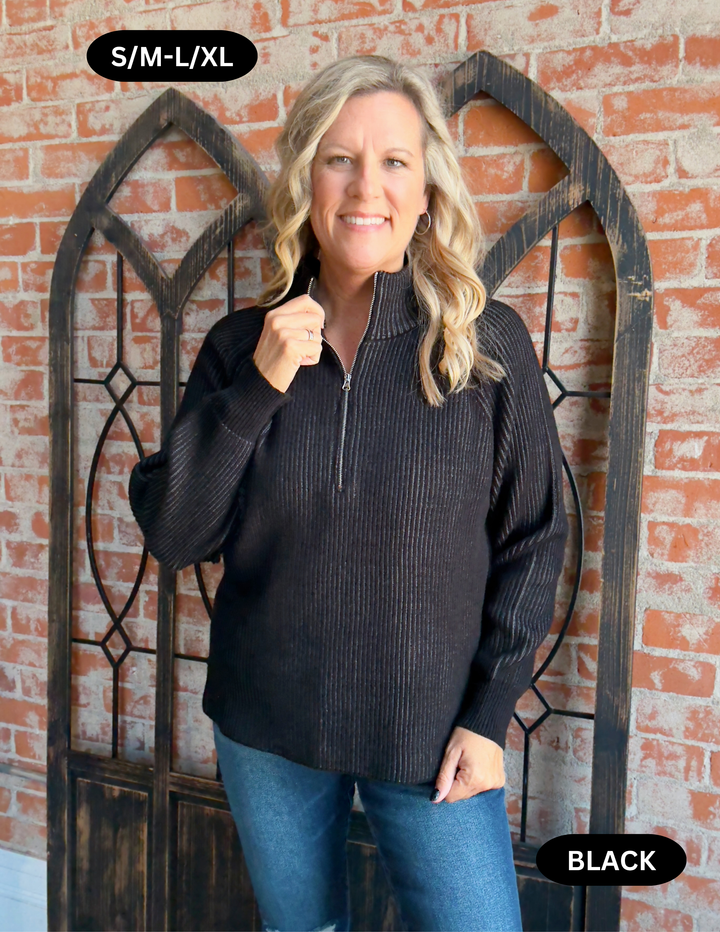 In A Hurry Ribbed Zip Sweater-Multiple