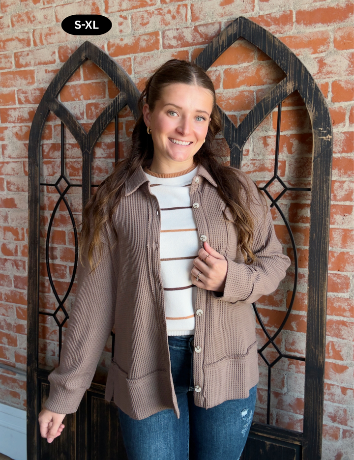 Never Ordinary Waffle Shacket-Cocoa
