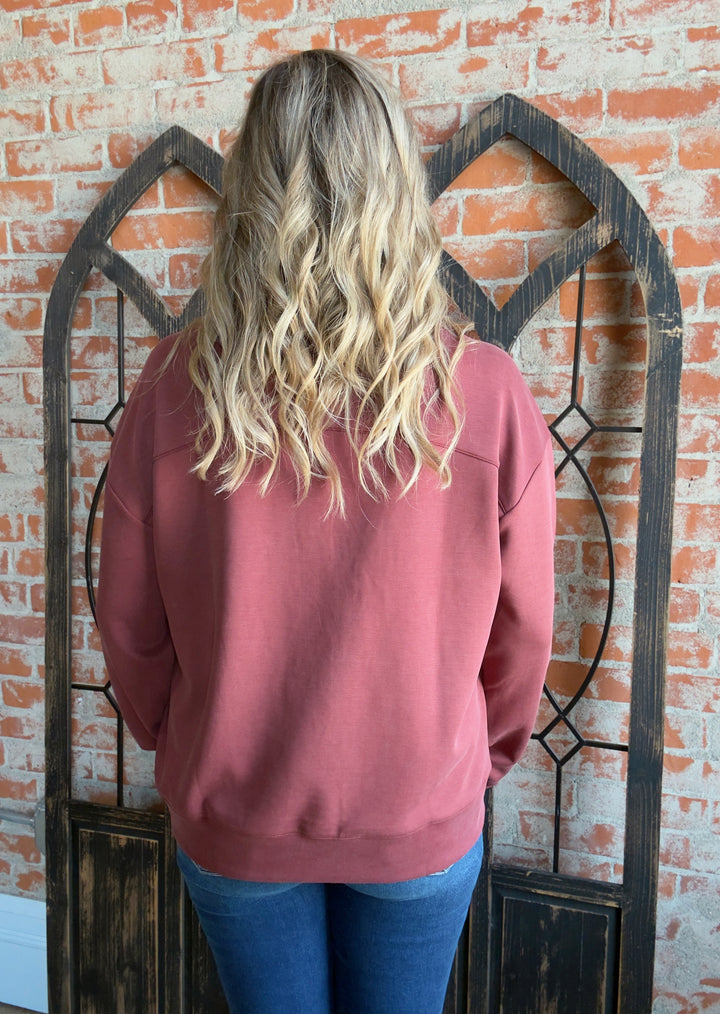 Let It Go Scuba Collared Crew-Marsala