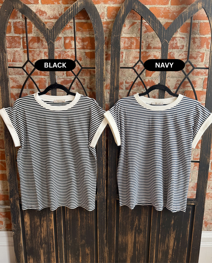 That's For Me Striped Cap Sleeve- Black & Navy