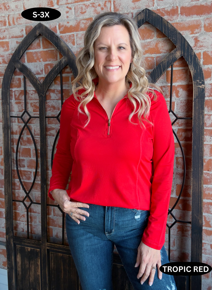 Let's Get Active Basic Half Zip- Magenta & Red