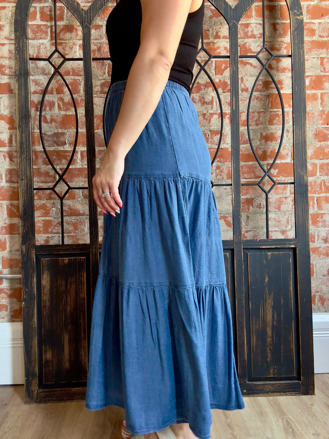 Give Me A Twirl Denim Maxi Skirt