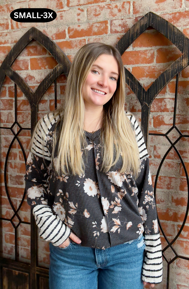 On Cloud 9 Floral/Stripe Long Sleeve