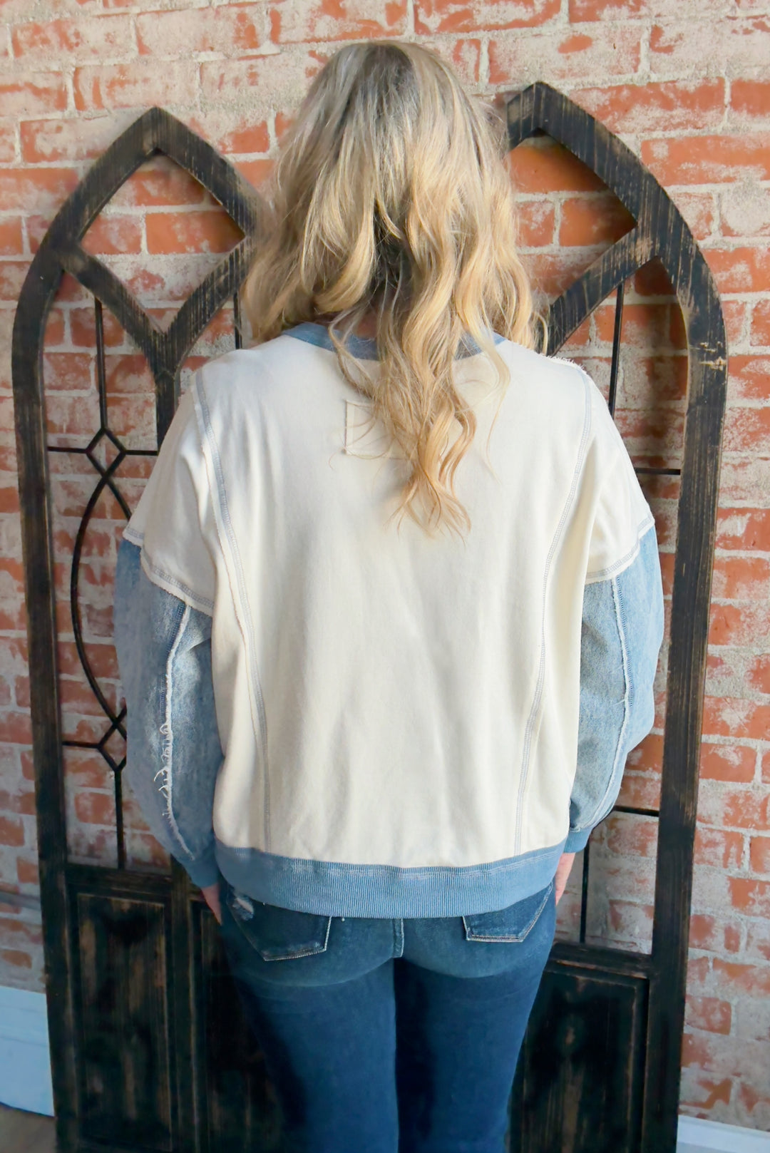 In The Hallway Denim Sleeve Crewneck