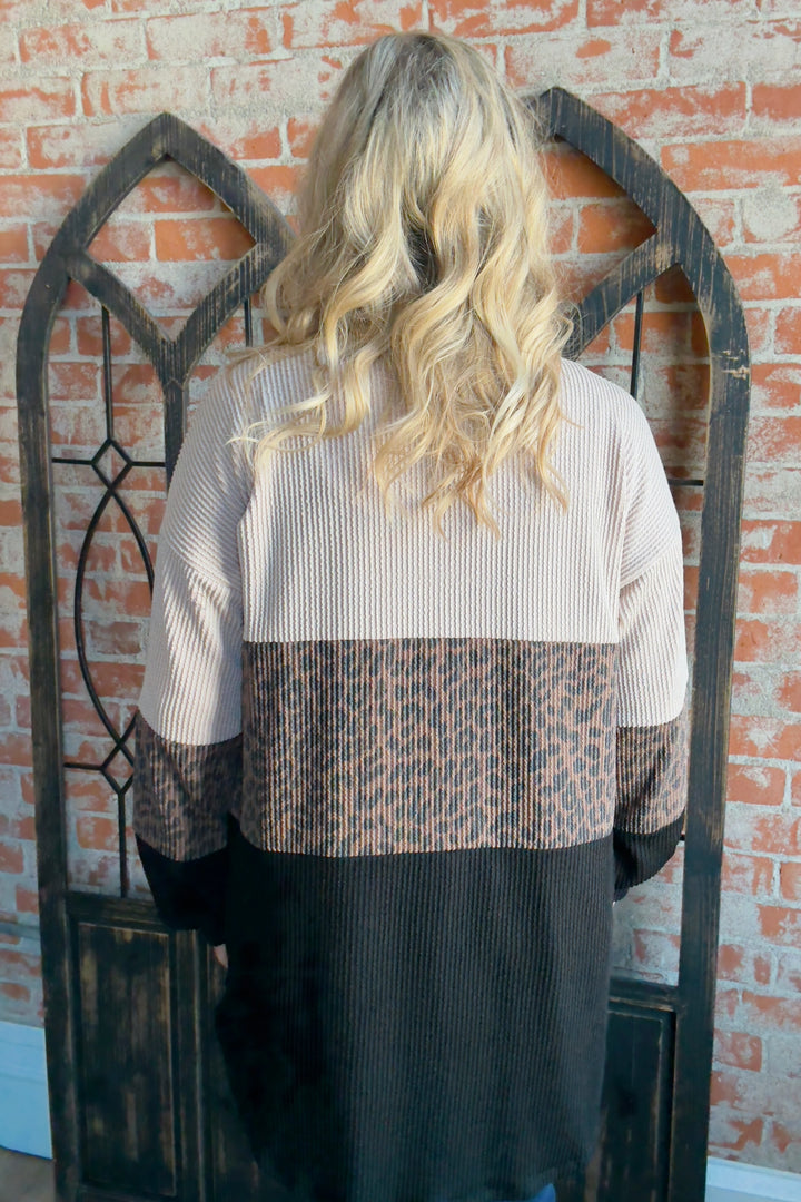Catch Up Leopard Color Block Cardigan