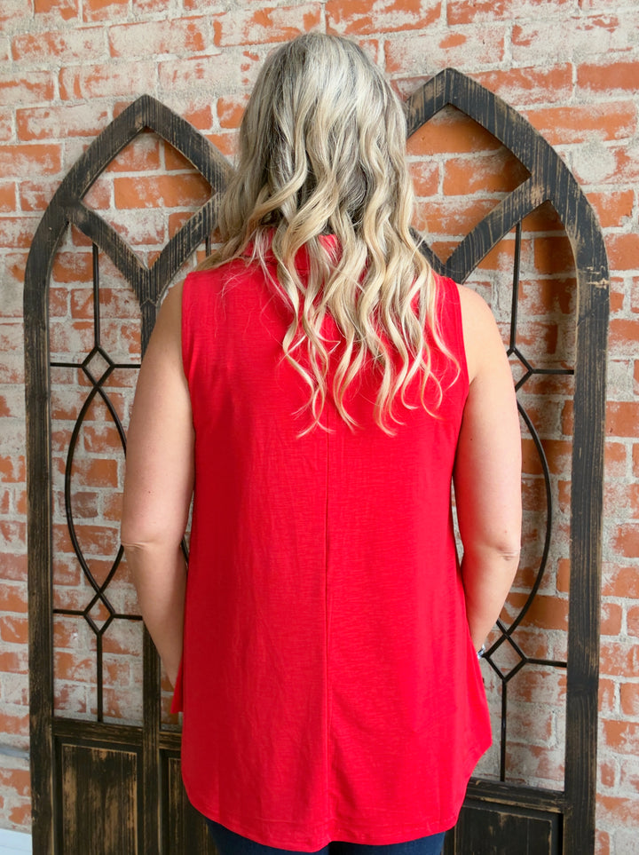 Can't Limit Me Henley Tank- Red