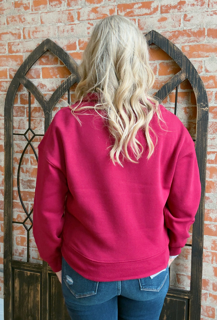 Burst Of Cozy Fleece Pullover-Cabernet