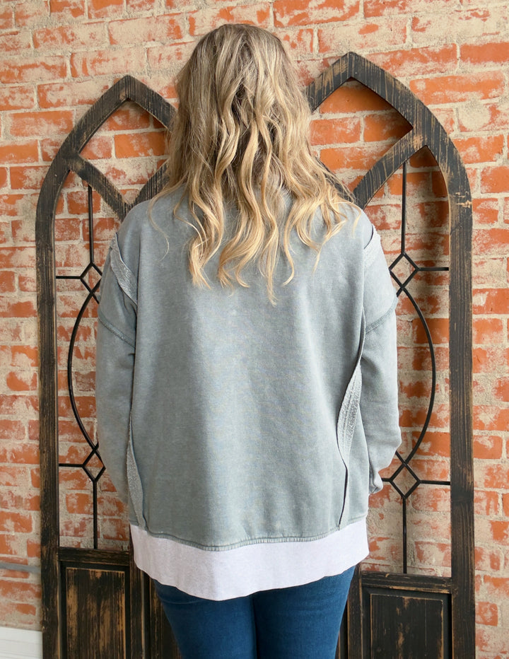 My Saturday In Burnout Fleece Crewneck-Green Tones