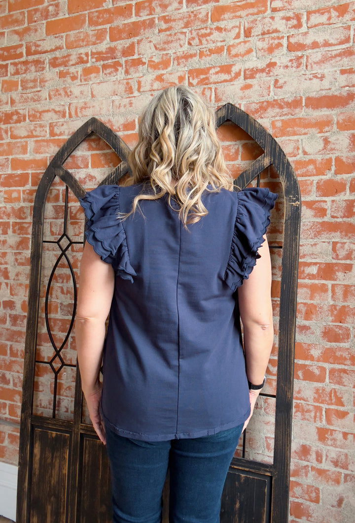 Take It Slow Navy Ruffle Sleeve