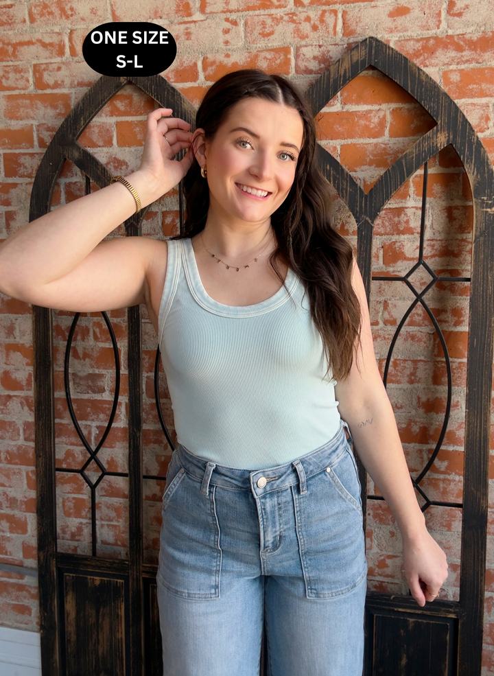 Keep It On The Down Low Ribbed Tank-Light Mint