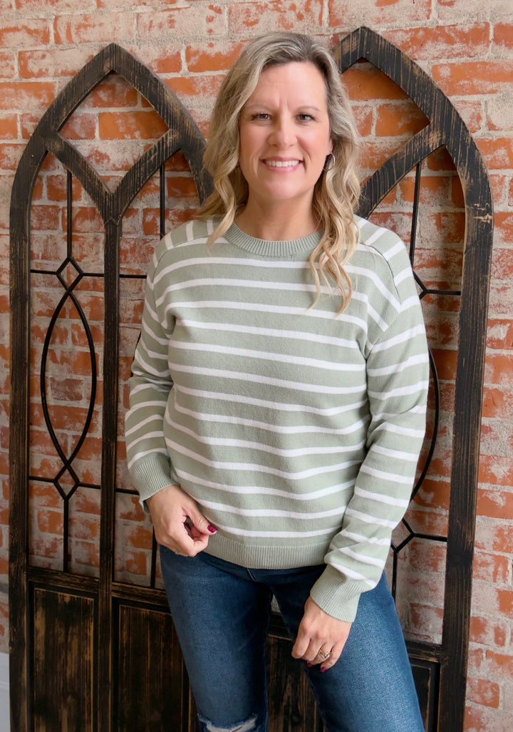 Good Life Striped Sweater-Sage